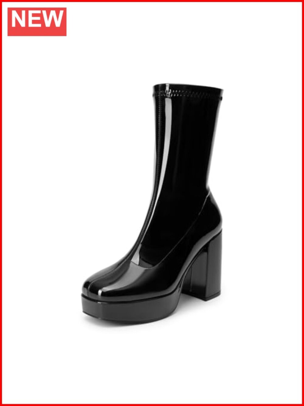 Mid Calf Gogo Platform Boots Chunky Heel Square Toe Y2K Platform Boots